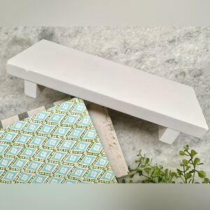 New White Rustic Wooden Rectangular Riser Display Stand for Decor, Plants - 8.6”